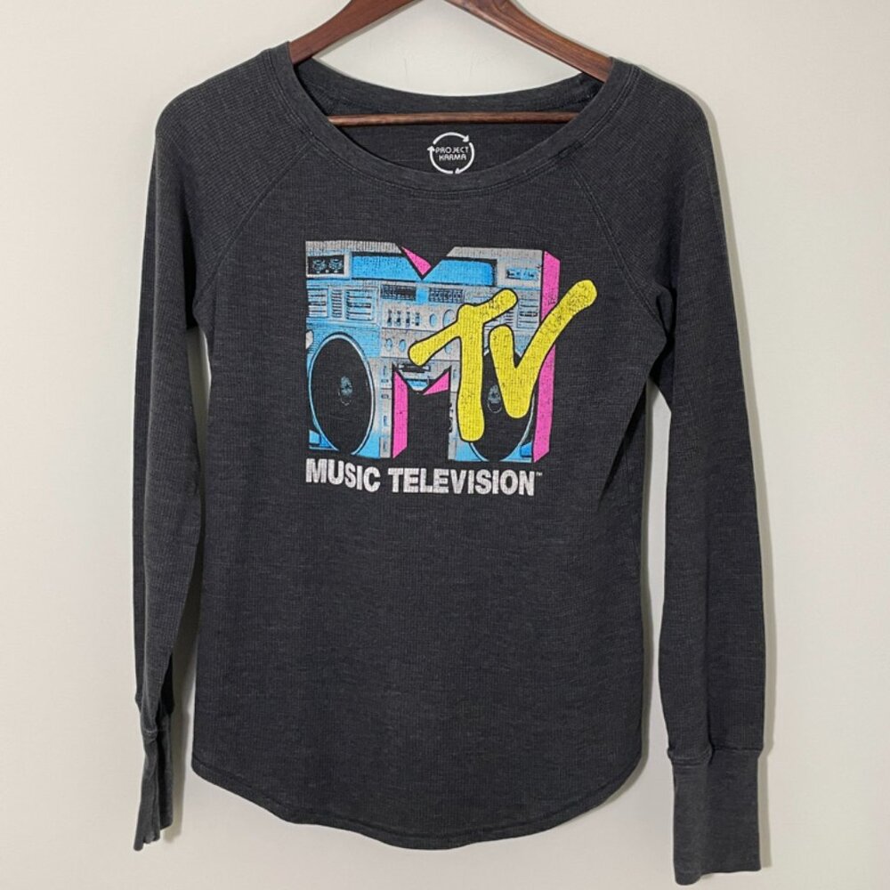 Project Karma Waffle Knit Graphic -Mtv Long Sleeve - Gray XL (15-17)
